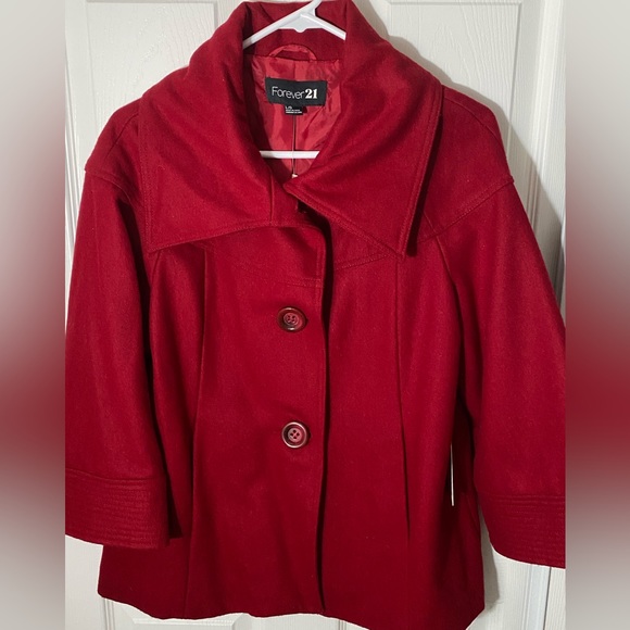 NWT Forever 21 Jacket/Coat Burgundy Red- Wool Blend Size Large - Picture 2 of 13